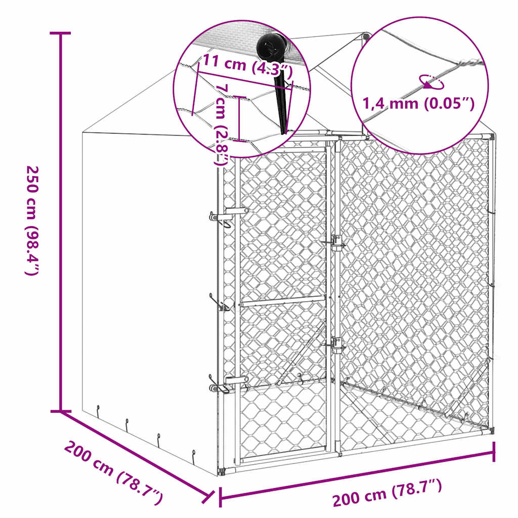 Hondenkennel – Buitenkennel – Dierenren – Hondenhok – Konijnenren – 2x2x2.5 Meter – Gegalvaniseerd Staal – Weerbestendig Dak
