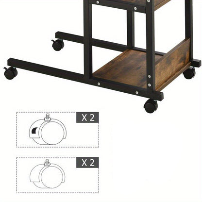 Verstelbare Salontafel – Bijzettafel – Koffietafel – Wieltjes Tafel – Opbergtafel – Verstelbare Hoogte 72-82 cm – Zwart Metaal & Hout
