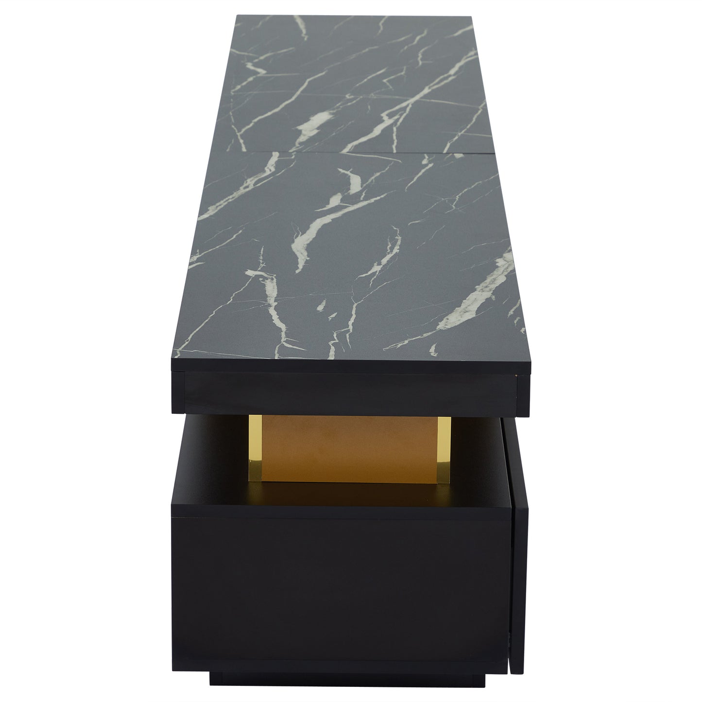 Modern TV-meubel – Tv-meubel – Lowboard – Tv-kast – Mediameubel – Marmerlook – 3 Laden – Kabeldoorvoer – Geschikt voor TV’s tot 90 inch – Wit-Goud