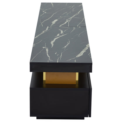 Modern TV-meubel – Tv-meubel – Lowboard – Tv-kast – Mediameubel – Marmerlook – 3 Laden – Kabeldoorvoer – Geschikt voor TV’s tot 90 inch – Wit-Goud