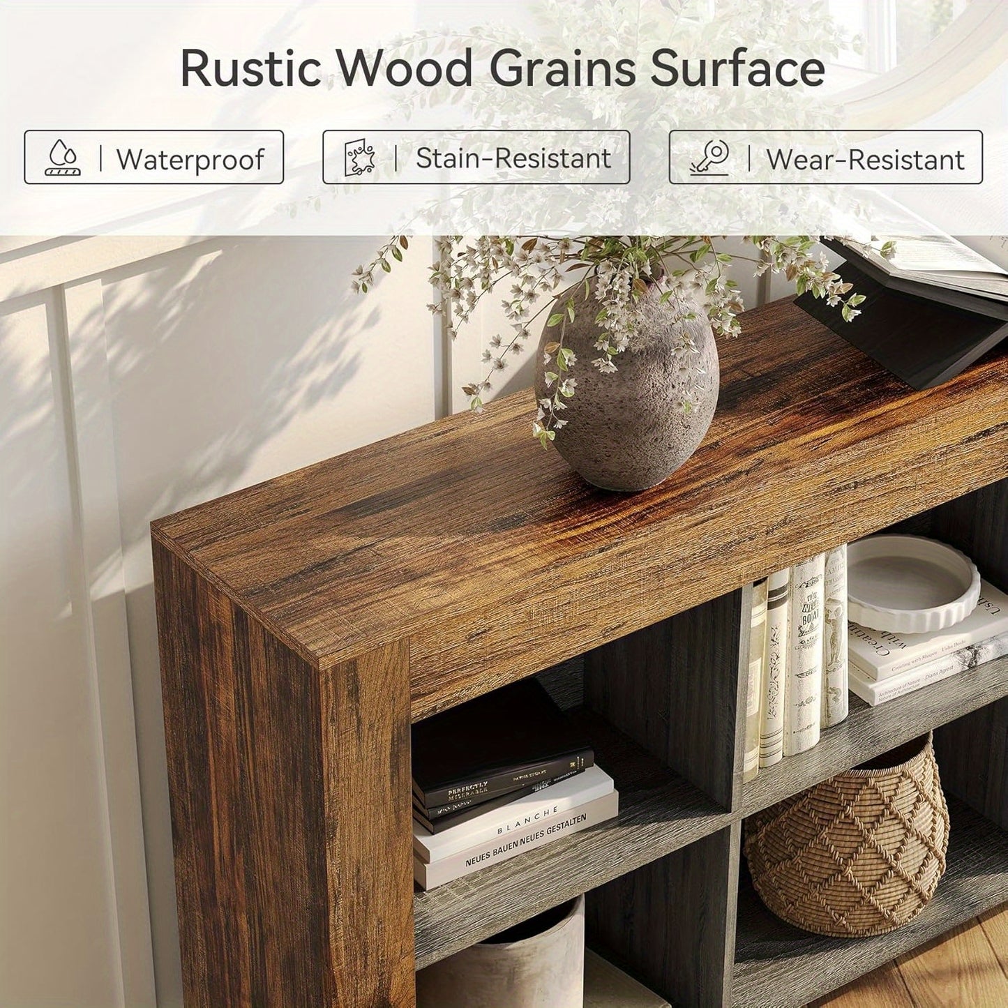 Sidetable – Consoletafel – Wandtafel – Haltafel – Bijzettafel – Landelijke Stijl – 160 cm Smal – Handgemaakt Hout Met 6 Opbergruimtes – Duurzaam & Eenvoudig Te Monteren