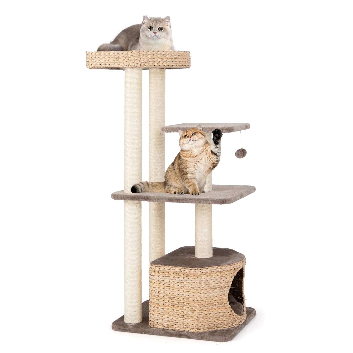 Krabpaal – Kattentoren – Kattentree – Kattenmeubel – Kattenspeelplaats – 4 Lagen 132 cm Hoog – Sisal Krabpalen & Pluche Condo Koffiekleur