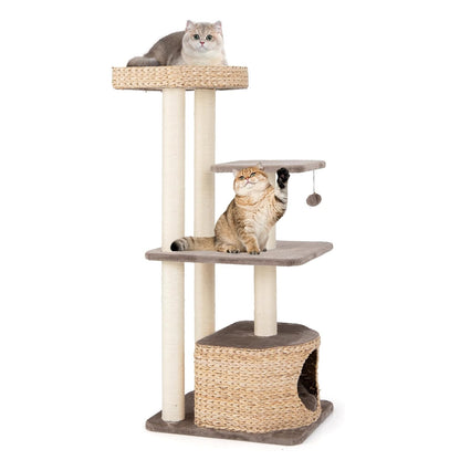 Krabpaal – Kattentoren – Kattentree – Kattenmeubel – Kattenspeelplaats – 4 Lagen 132 cm Hoog – Sisal Krabpalen & Pluche Condo Koffiekleur