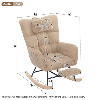 Rocking Chair with Invisible Rocker Base & Neck - Soft Upholstered High-Back Brown Armchair, - Padded Seat, Easy Assembly, Durable Metal-Free Fabric for, & Room (No Wood)