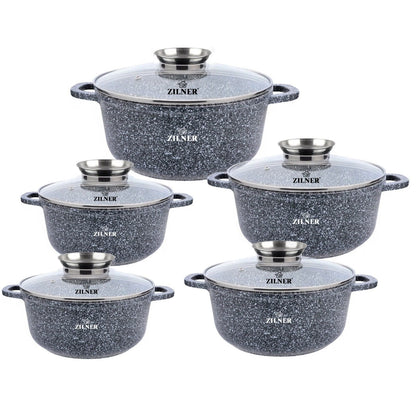 Kookset – Pannenset – Kookpot – Kookpan – Pannen met Deksel – Inductie Geschikt – Anti-aanbaklaag – Snelle Warmteverdeling – Grijs – 10-delig
