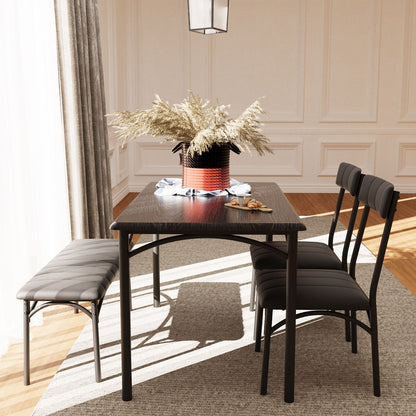Eettafelset – Eettafel – Stoelen – Bankje – Diningset – Zwart – Compact Formaat – Hardhouten Frame