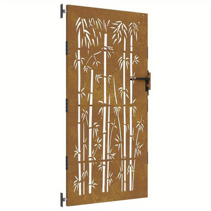 Poort – Tuinpoort – Buitenpoort – Metalen Poort – Stalen Poort – Bamboe Design – Cortenstaal – Weerbestendig – 85x200 cm