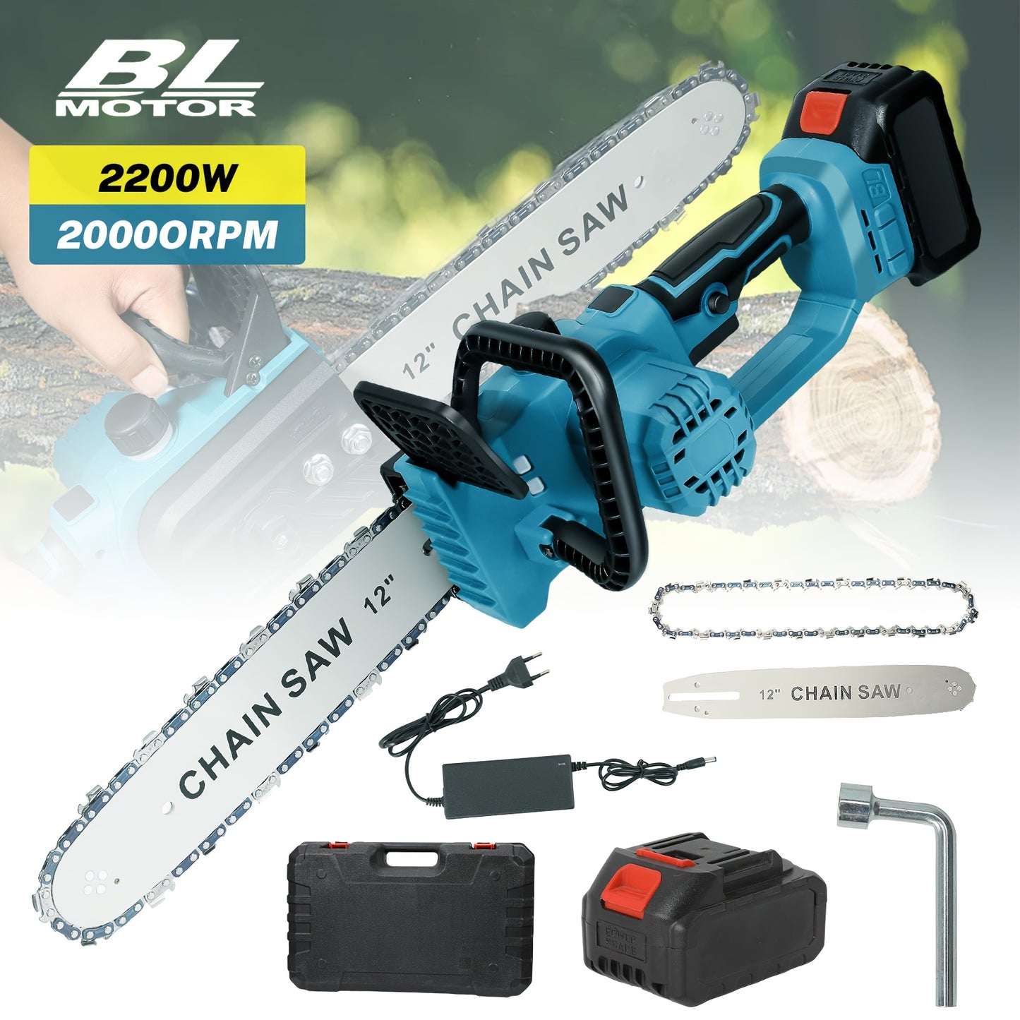 Accukettingzaag – Snoeizaag – Takkenzaag – Handkettingzaag – Mini kettingzaag – Draadloos – Borstelloze Motor – 30,48 cm Zaagblad – Inclusief 2 Batterijen en Olie-systeem