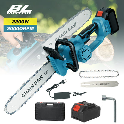 Accukettingzaag – Snoeizaag – Takkenzaag – Handkettingzaag – Mini kettingzaag – Draadloos – Borstelloze Motor – 30,48 cm Zaagblad – Inclusief 2 Batterijen en Olie-systeem