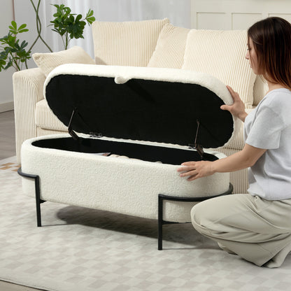 Opbergkruk – Opbergbox – Zitkruk – Opbergstoel – Opberghocker – Crème Wit – Stevige Stalen Poot – Zacht Fleece Bekleed