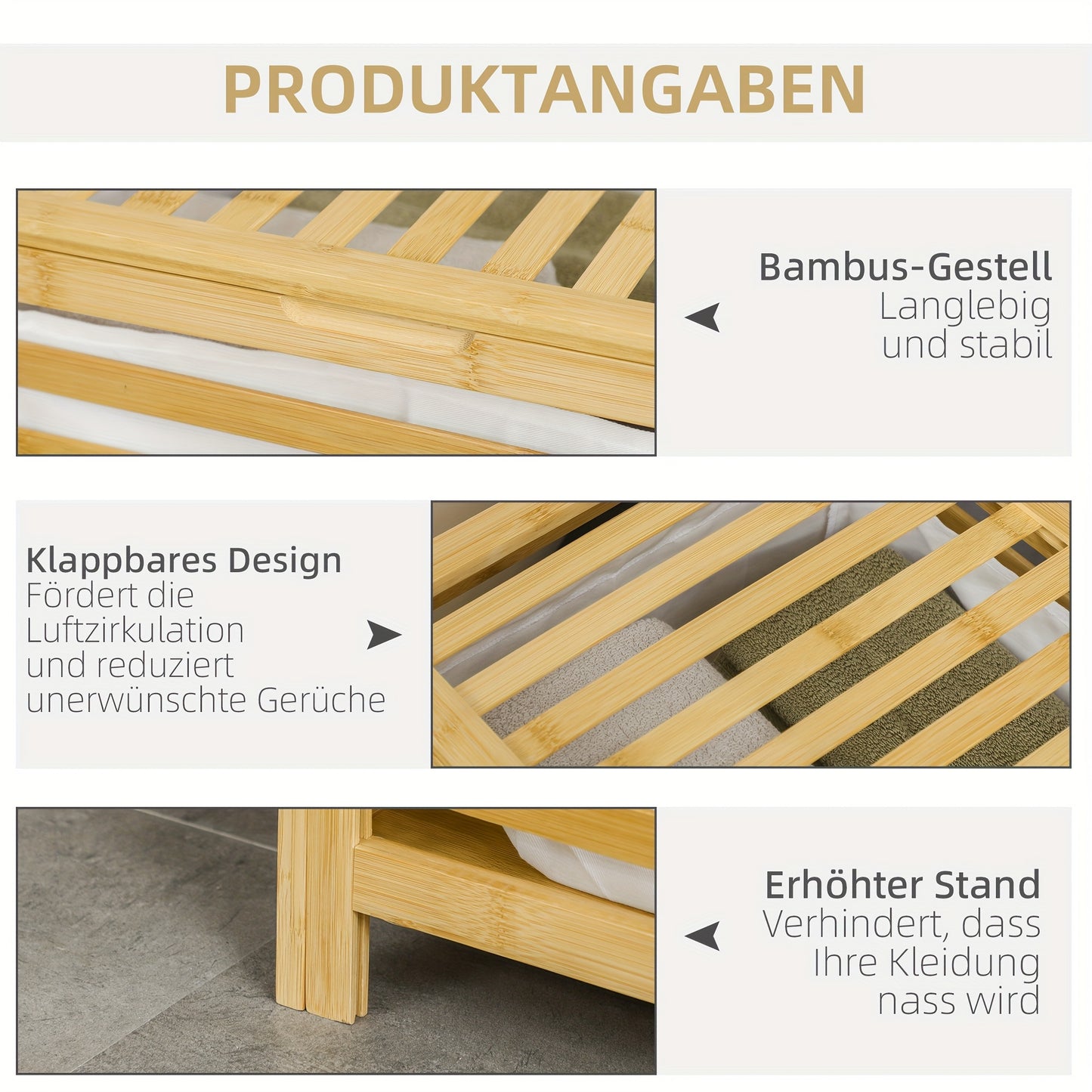 Wasmand – Wasbox – Wassorteerder – Waszak – Opbergmand – Metalen Bamboe Look – Ventilerende Spleten – 55L Inhoud – 50x36x60 cm – Met Deksel – Rechthoekig Design