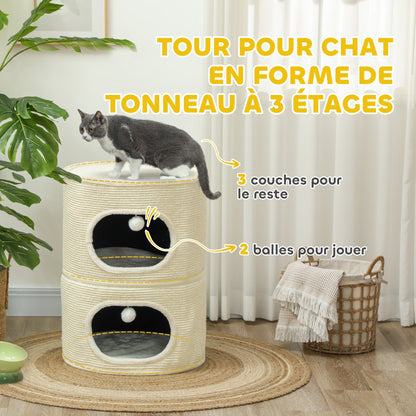 Kattenhut – Kattenhuis – Kattenkooi – Krabton – Kattenhuisje – Modulaire Ontwerp – Sisal Krabvlak – 3 Niveaus – Creme Wit