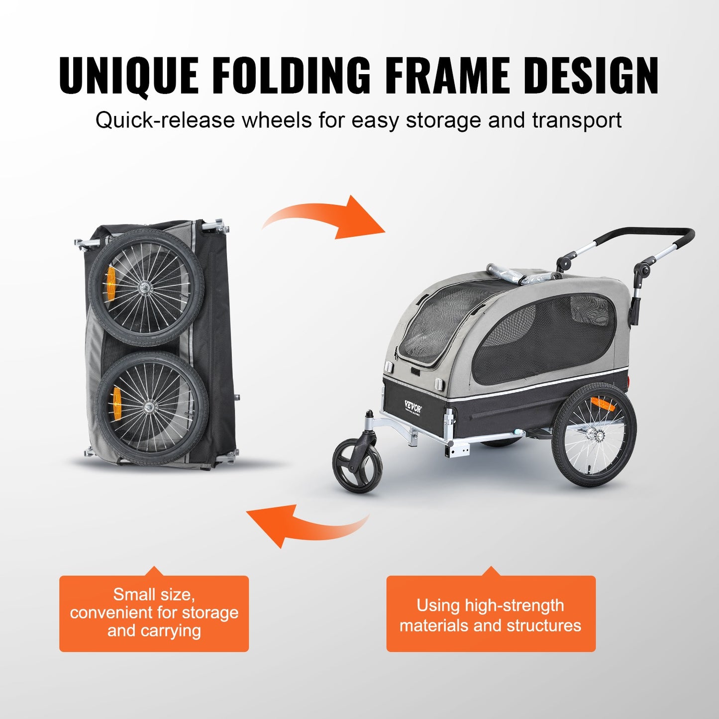 Hondenfietskar – Hondenkar – Hondenbuggy – Hondentrailer – Wandelwagen – 2-in-1 Fiets- en Wandelkar – Draagvermogen 40 kg – Verstelbare Duwstang