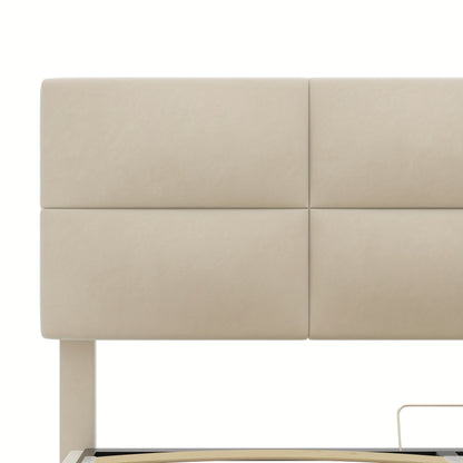 Bedframe – Bed – Bedbodem – Platformbed – Opbergbed – Beige – 140x200 cm – Hydraulisch Systeem – Zachte Huidvriendelijke Stof