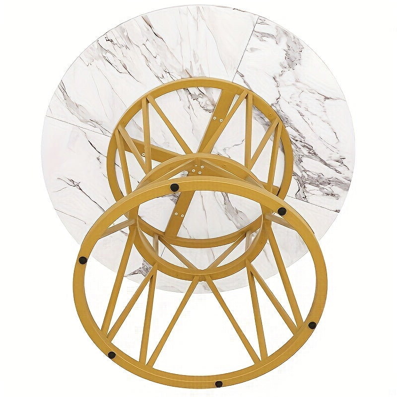 Ronde Eettafel – Eetkamertafel – Keukentafel – Koffietafel – Woonkamertafel – Marmeren Tafelblad – Metalen Poten – 100 cm Diameter – 76 cm Hoog