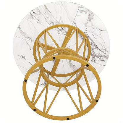 Ronde Eettafel – Eetkamertafel – Keukentafel – Koffietafel – Woonkamertafel – Marmeren Tafelblad – Metalen Poten – 100 cm Diameter – 76 cm Hoog