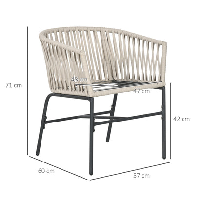Tuinstoelen – Loungestoelen – Buitenstoelen – Balkonstoelen – Tuinfauteuils – Set van 2 – Metaalframe met PE-touw en Comfortabele Kussens – Maximaal Draagvermogen 120 kg