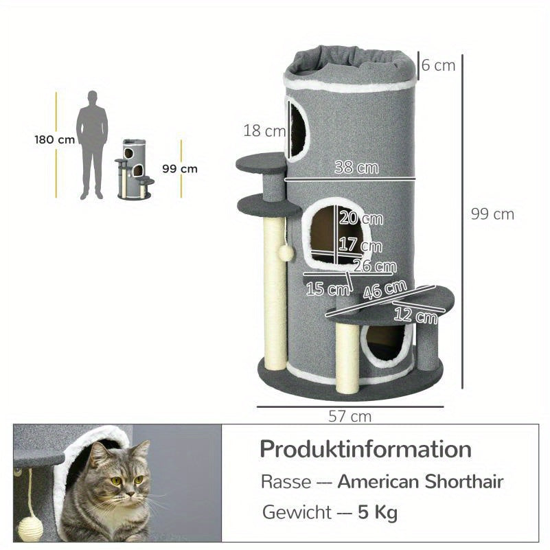 Krabton – Krabpaal – Kattenmeubel – Kattenhuis – Kattenboom – Pluche Bedje – Speelballetjes – Meerdere Niveaus – Duurzaam Fiberboard – Interactief Klim- en Krabparadijs