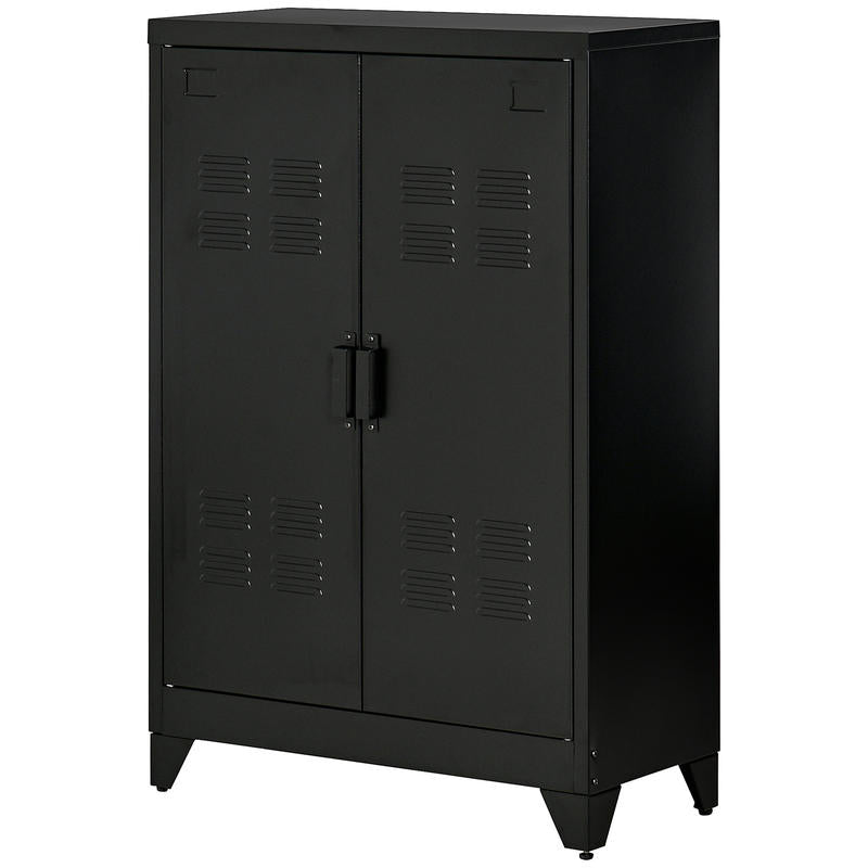 Metalen Opbergkast – Stalen Kast – Documentenkast – Archiefkast – Opbergkast Kantoor – Verstelbare Plank – Dubbele Magneetschuifdeuren – 75x33x110 cm – Zwart