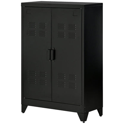 Metalen Opbergkast – Stalen Kast – Documentenkast – Archiefkast – Opbergkast Kantoor – Verstelbare Plank – Dubbele Magneetschuifdeuren – 75x33x110 cm – Zwart