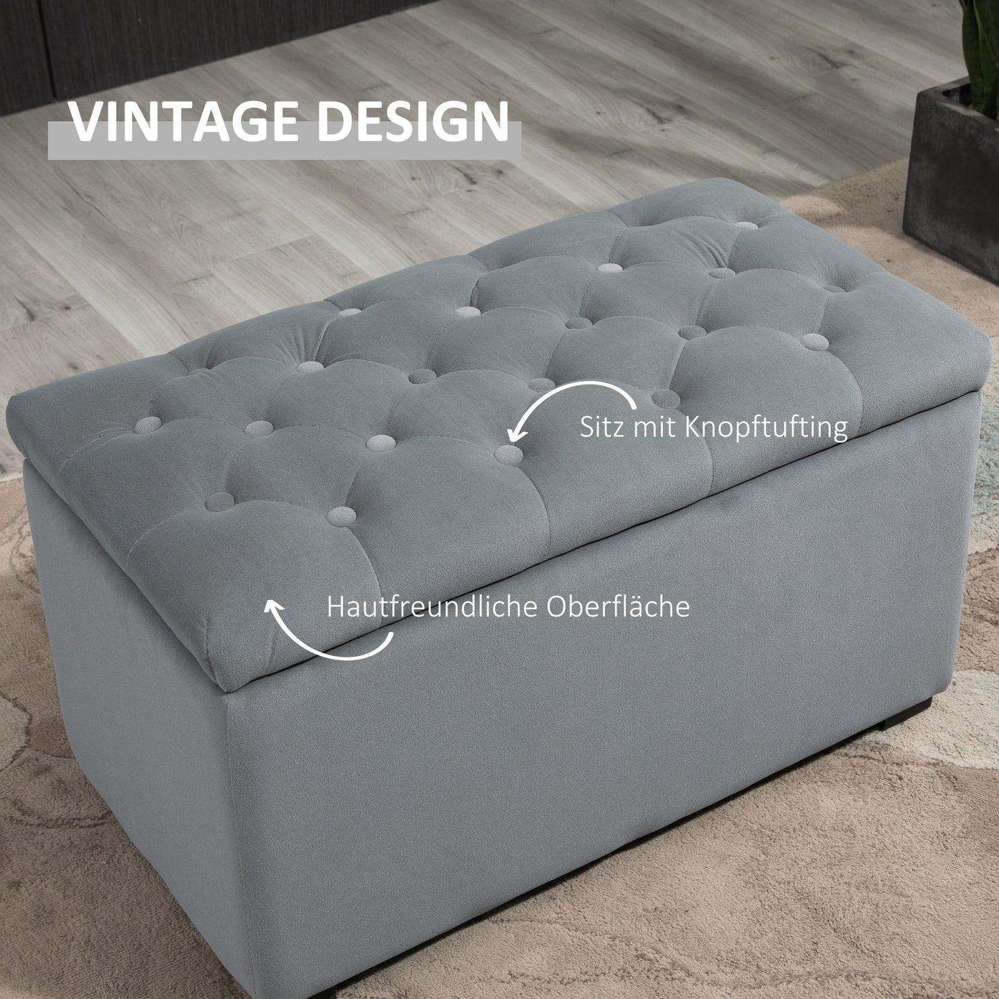 Opbergbank – Opbergkist – Zitbank – Krukjes – Lichtgrijs – Hardhouten Frame – Microfiber Bekleding – Opbergruimte – 130 Kg Draagvermogen