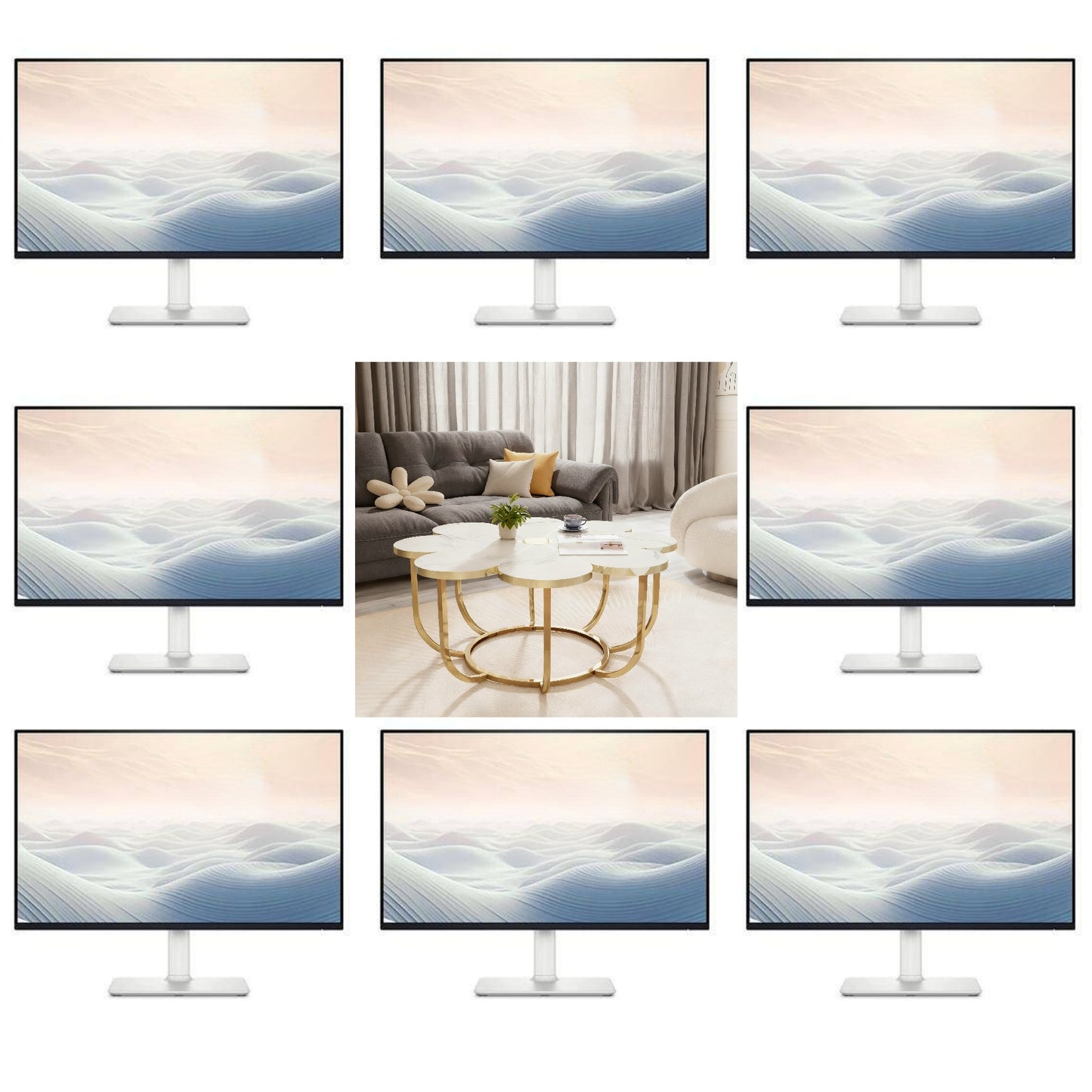 Salontafel – Koffietafel – Tafel – Woonkamertafel – Bijzettafel – Modern Faux Marmer – Metalen Frame – 100 cm Diameter – Ruimtebesparend Design