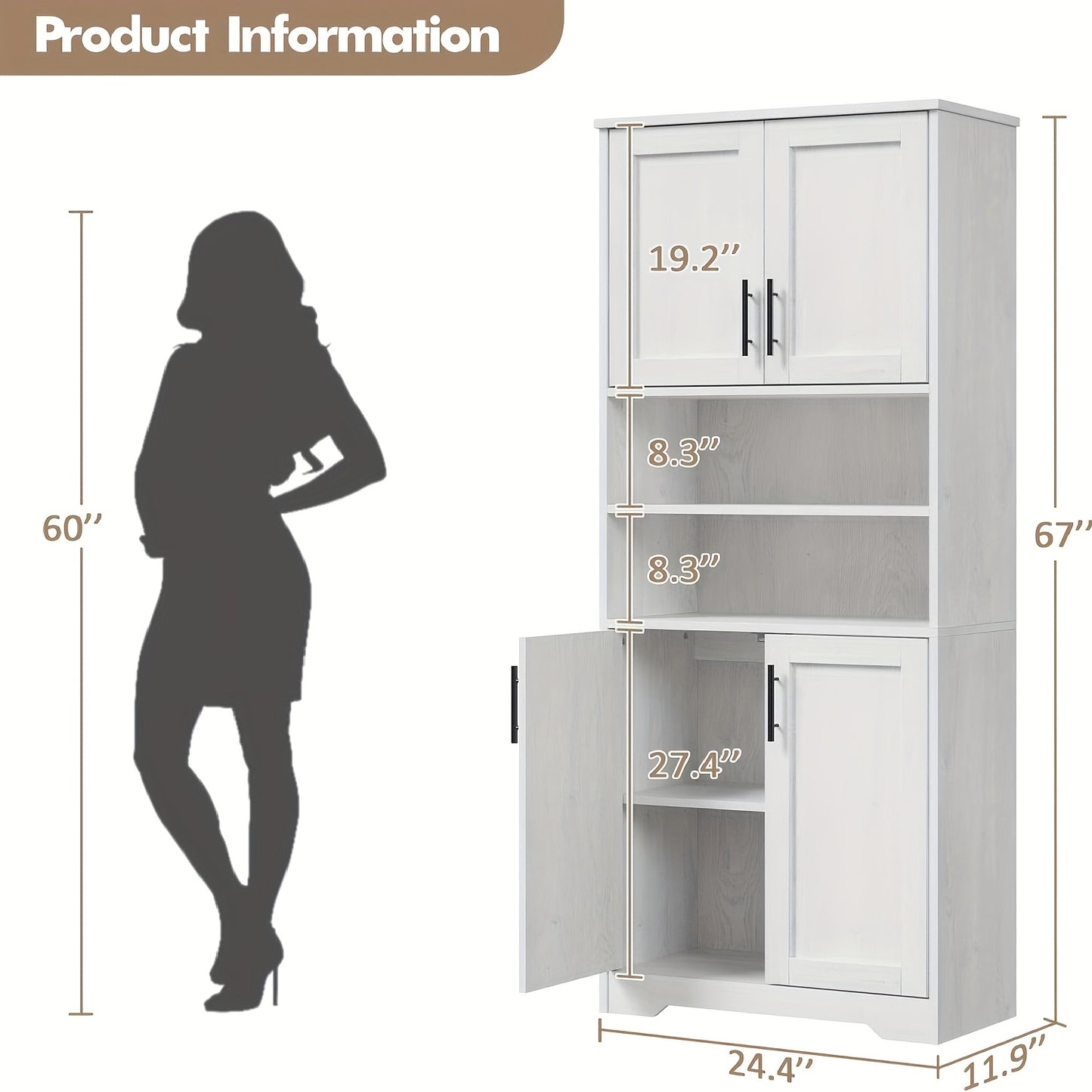 Badkamerkast – Opbergkast – Kolomkast – Hoge Kast – Wastafelonderkast – 170 cm Hoog – MDF Hout Material – Verstelbare Planken – Vrijstaand
