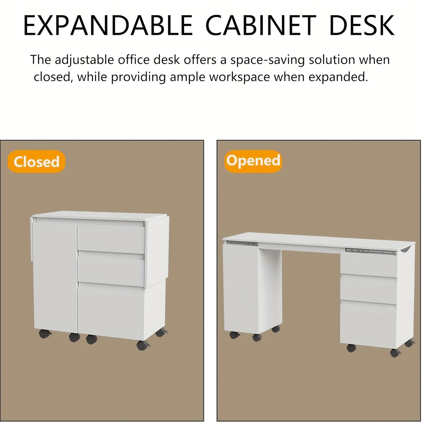 bureau – schrijftafel – computertafel – werkplek – bureau met lades – uitschuifbaar tafelblad 120 cm – inklapbaar design wit