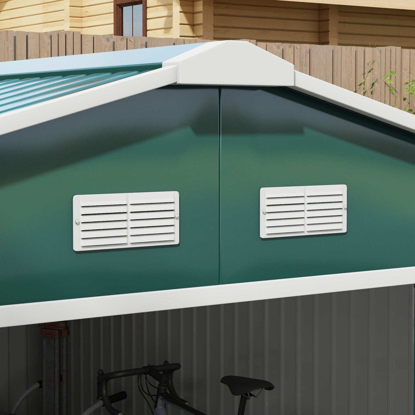 Tuinhuisje – Tuinschuur – Tuinberging – Tuinkast – Gereedschapsschuur – Gegalvaniseerd Staal – 12,4 m² – Schuifdeuren – Weerbestendig – Met Fundering – Pent Dak – Donkergroen