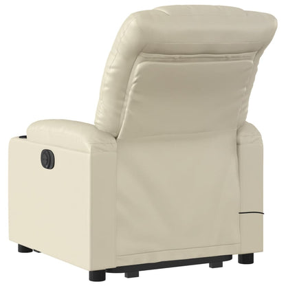 Elektrische Relaxstoel – Elektrische Sta-op Stoel – Relaxfauteuil – Verstelbare Stoel – Vibratiefunctie – Opsta-ondersteuning – Crème Kunstleer – Tot 135 Graden Verstelbaar
