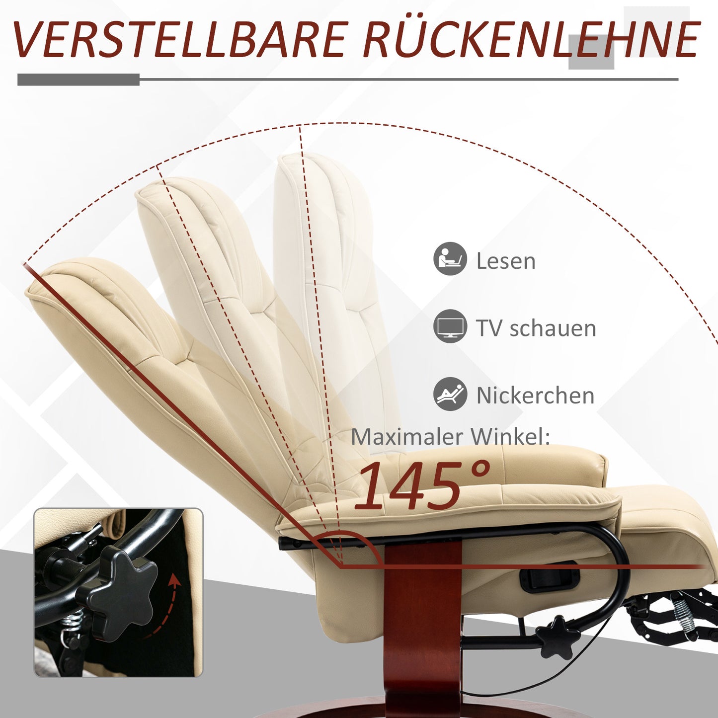 Relaxfauteuil – Relaxstoel – Luie Stoel – Verstelbare Zetel – Lounge Fauteuil – Crème – Verstelbare Rugleuning – Hoogwaardig Kunstleer