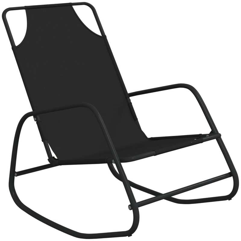 2-Piece Steel and Textilene Black Folding Rocking Chair Set – Large, Padded, Portable, and Sturdy Rocking Chair for Camping, Patio, Garden, and Outdoor Use, Perfect for Adults