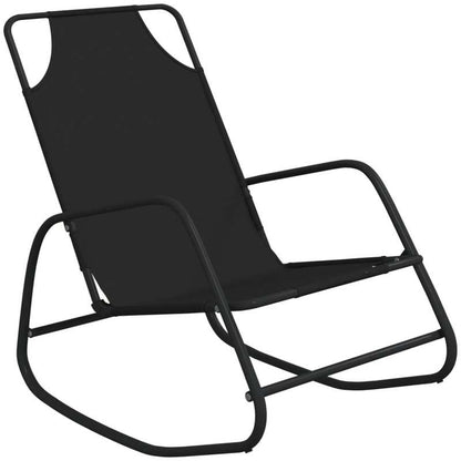 2-Piece Steel and Textilene Black Folding Rocking Chair Set – Large, Padded, Portable, and Sturdy Rocking Chair for Camping, Patio, Garden, and Outdoor Use, Perfect for Adults