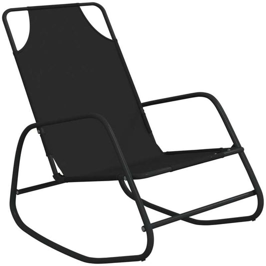 2-Piece Steel and Textilene Black Folding Rocking Chair Set – Large, Padded, Portable, and Sturdy Rocking Chair for Camping, Patio, Garden, and Outdoor Use, Perfect for Adults