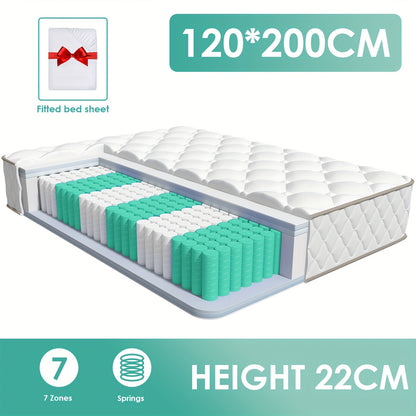 Authmic Mattress 90X200/140X200 Cm, Featuring 7-Zone Pocket Springs, Firmness Level H3, Equipped with Breathable Covers, Height of 22 Cm, a Premium Sleeping Mattress Constructed from Individual Springs And Comfort Foam.