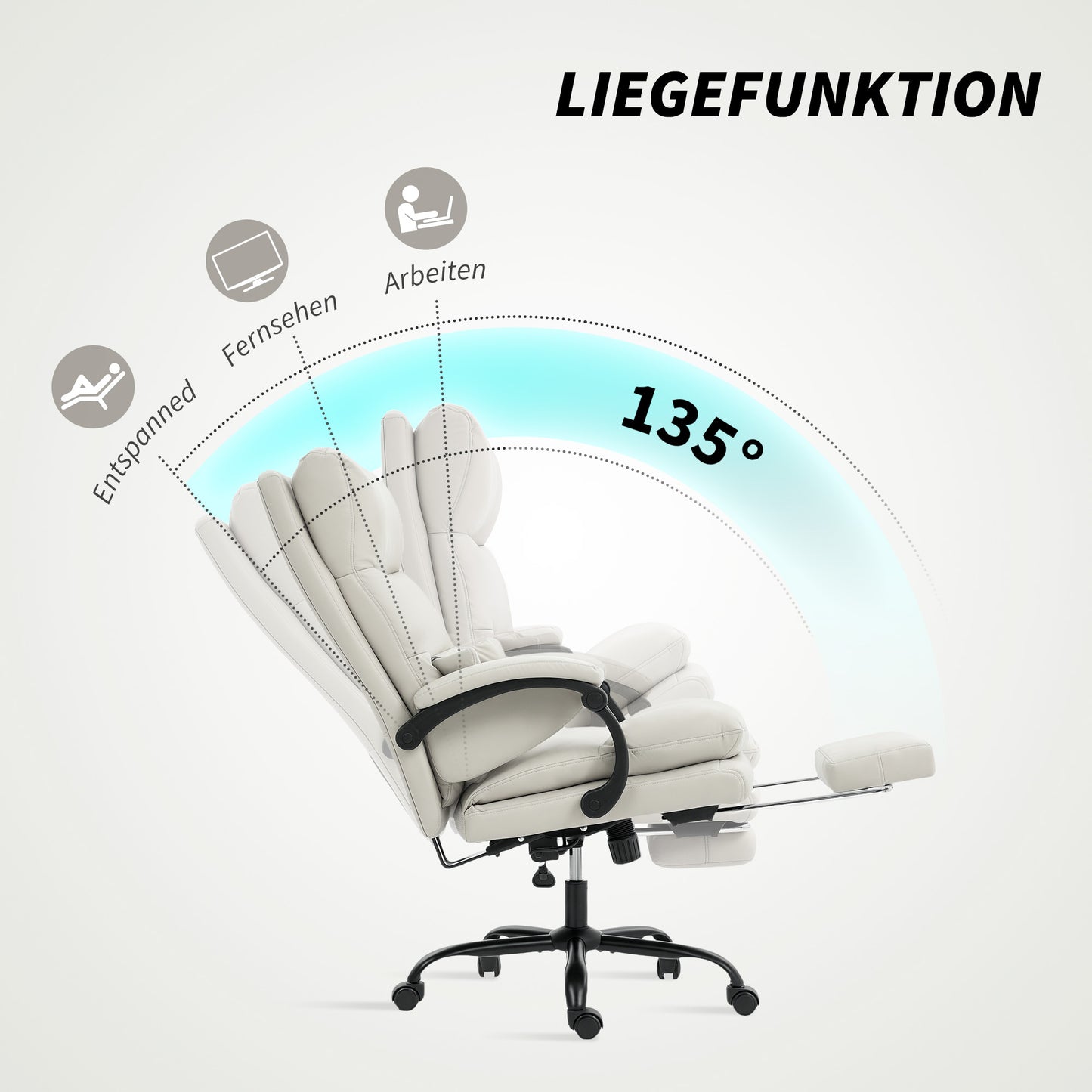 Bureaustoel – Office Chair – Kantoorstoel – Computerstoel – Gamestoel – Verstelbare Hoogte – Kunstleren Bekleding Lichtgrijs