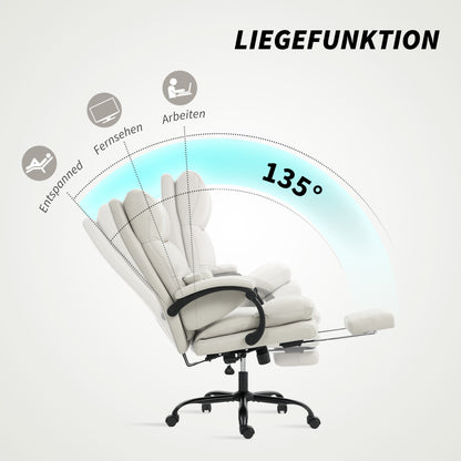 Bureaustoel – Kantoorstoel – Bureaufauteuil – Werkstoel – Directiestoel – Lichtgrijs – Verstelbare Hoogte – Ergonomische Rugondersteuning Met Voetsteun