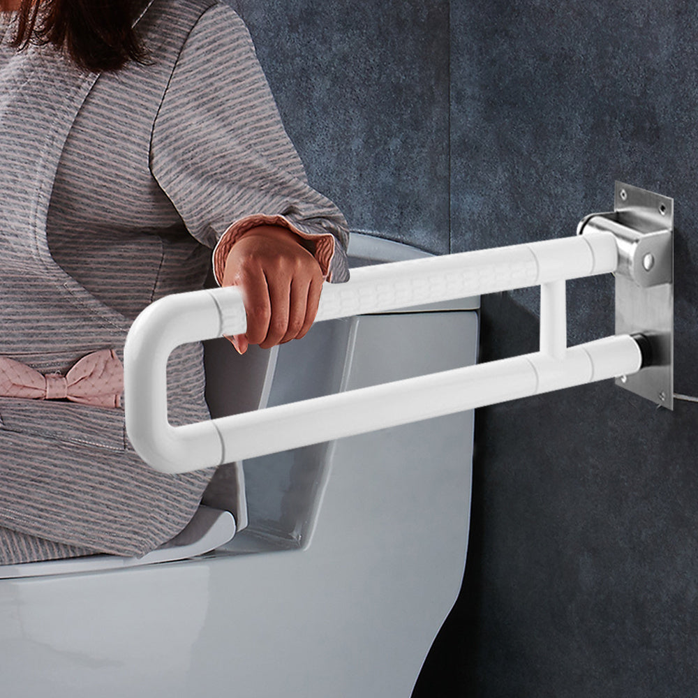 Opklapbare Badkamerhandgreep – Steunbeugel – Wandsteun – Toiletbeugel – Veiligheidsbeugel – Roestvrij Staal – Antislip Oppervlak – 226,8 kg Draagkracht – Ruimtebesparend 90° Flip-Up – Wit – 60 cm