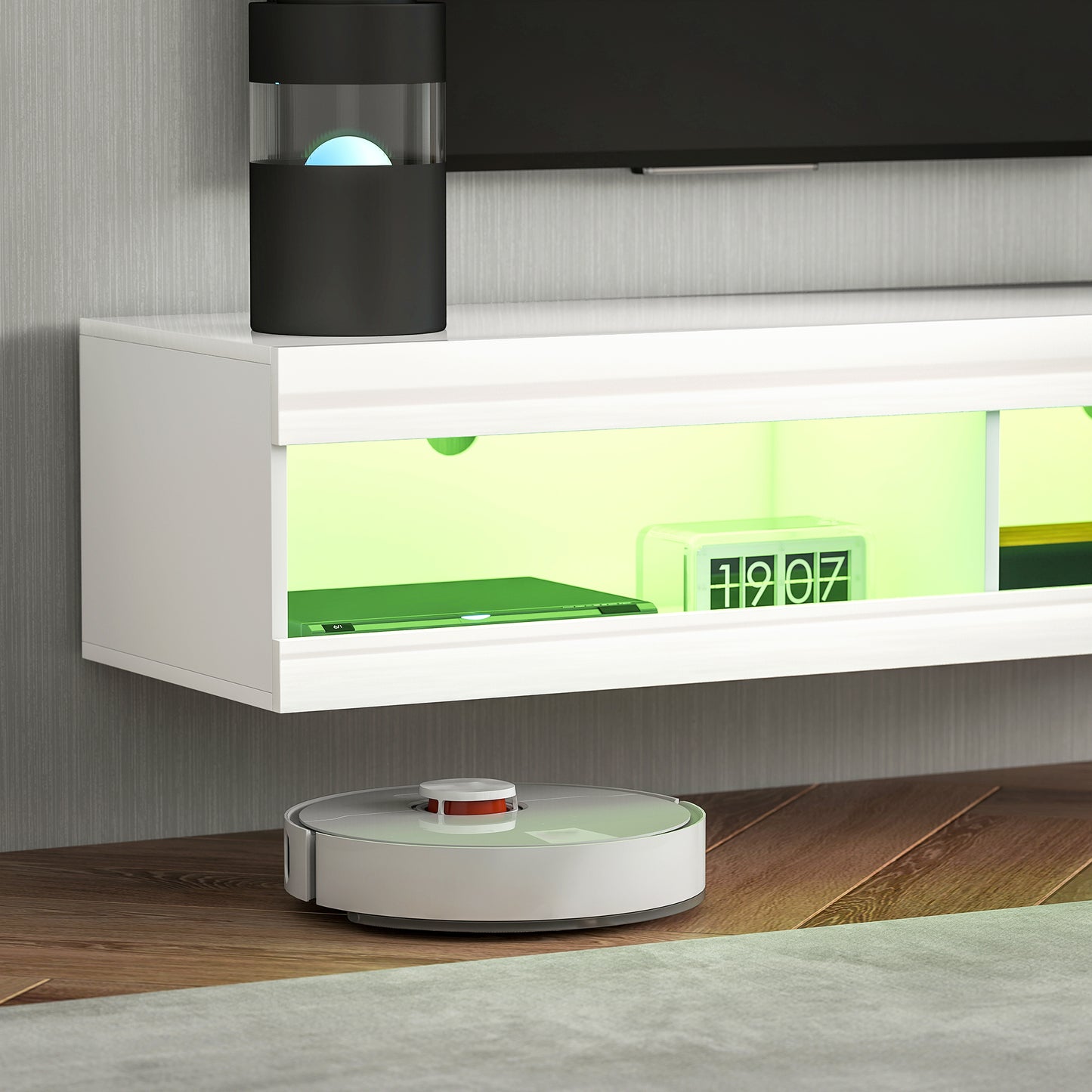 Tv Meubel – TV Kast – TV Meubel Hangend – Lowboard – TV Dressoir – Hoogglans Wit – RGB LED Verlichting 16 Kleuren – 140x40x30 cm