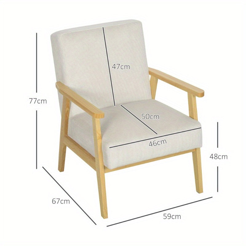 Loungebank Stoel – Fauteuil – Relaxstoel – Zitmeubel – Accentstoel – Geplaatst met Armleuningen – Crème Wit Gestoffeerd – Stabiele Metalen Poten – Gemakkelijk Schoon Te Maken