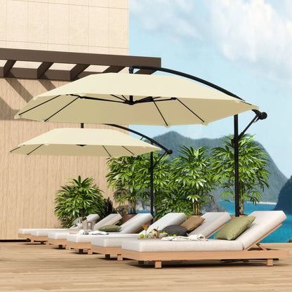 Terrasparasol – Parasol – Zonnescherm – Knikarmparasol – Buitenparasol – Beige – Waterafstotend Doek – Stevige Kruisvoet