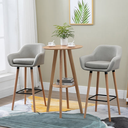 Barstoel – Barkruk – Barstoel Kruk – Keukenstoel – Barkrukken Set Van 2 – Beige – Massief Houten Poten – Zithoogte 80 Cm