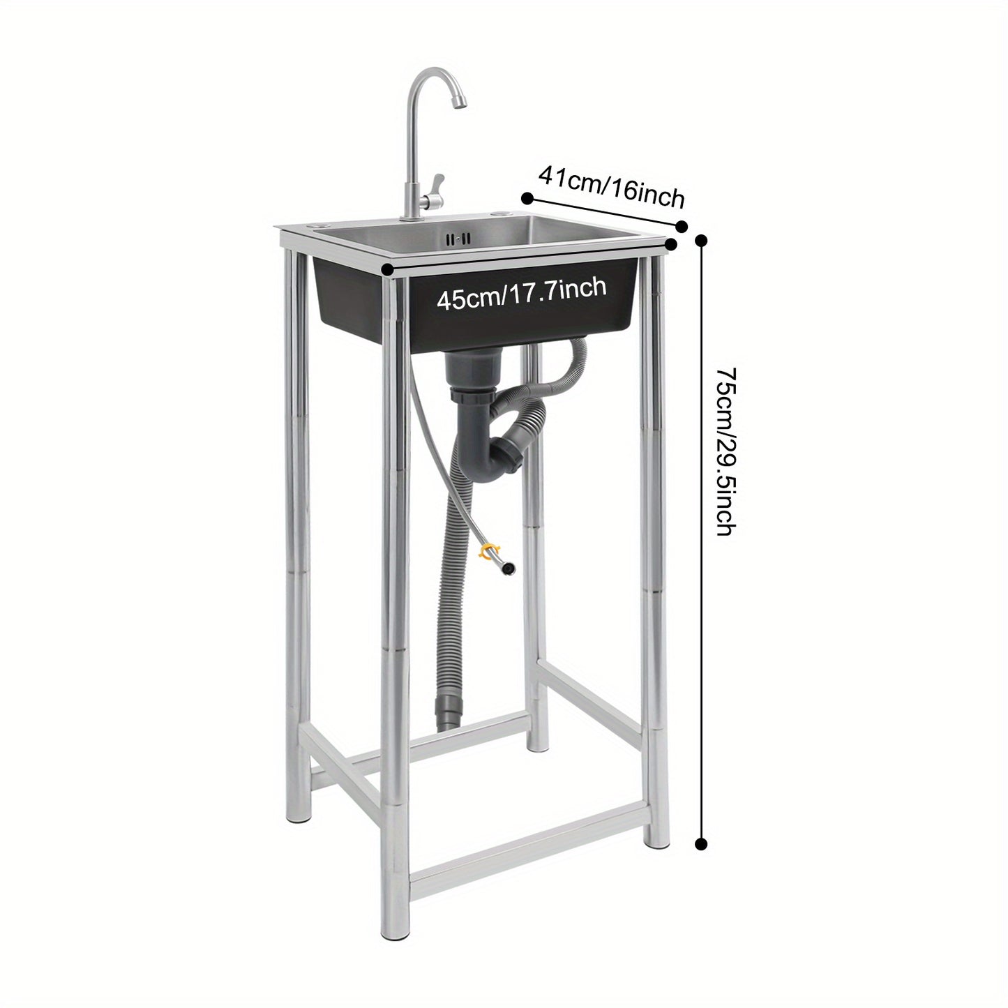 Keukenkraan – Spoelbak – Mengkraan – Wastafelkraan – Vrijstaande Kraan – RVS Materiaal – 360° Draaibare Uitloop – Grote Enkel Kom 45x40x22 cm
