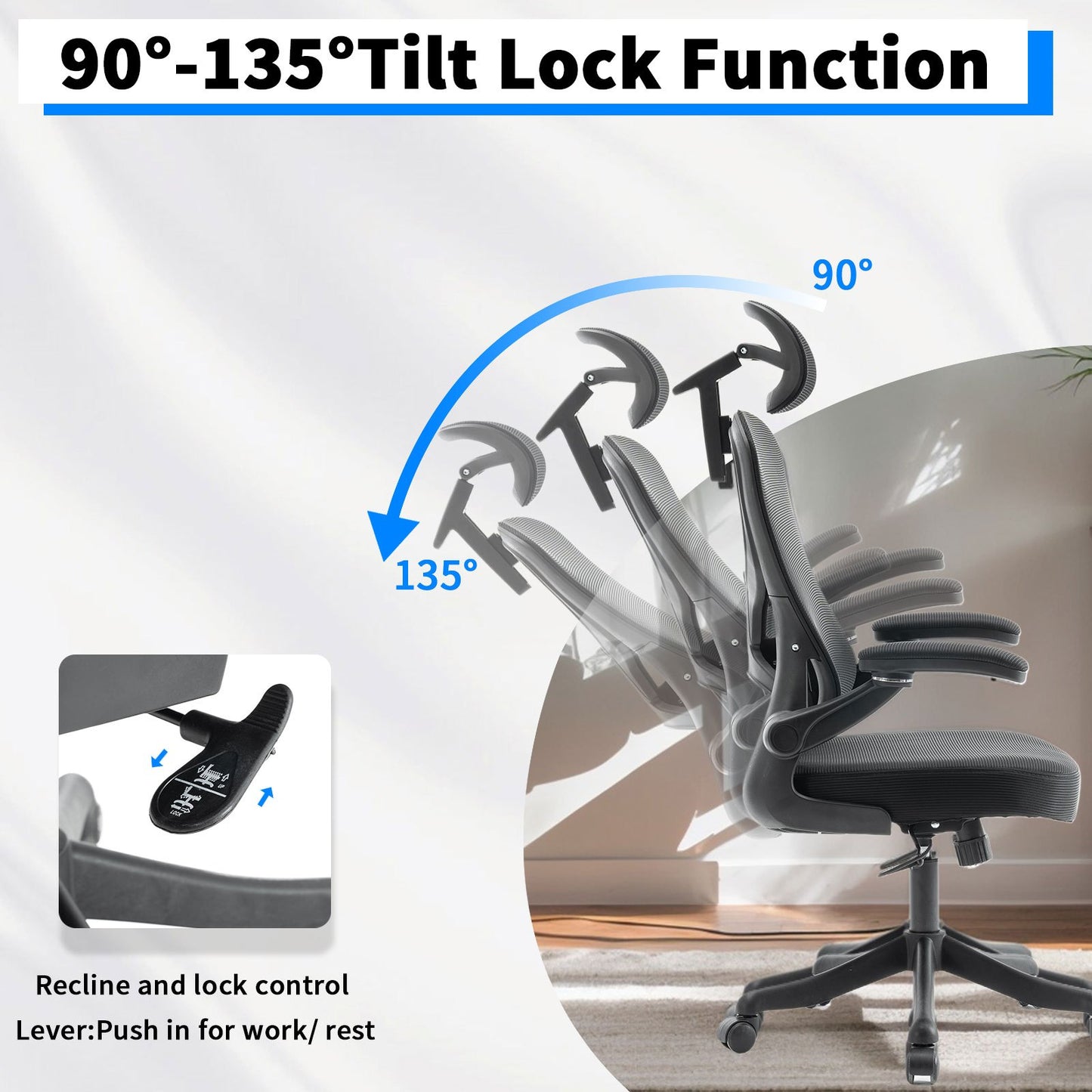Ergonomic Office Chair, Desk Chair with Adjustable Headrest, Armrests, Lumbar Support, Swivel Chair, Rocker Function, Mesh Executive Chair, Back-Friendly, Office Chair 150 kg