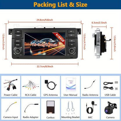 PODOFO [8Core 4G+64G] Android 15 7-inch for BMW E46 1998-2006, Wireless Carplay/ Android Auto, Android EQ AI DSP/ GPS/ WiFi/ B/ T5.0/ FM/ Mirror Link+Backup Camera+Mic, A Perfect Gift for Dad and Drivers, Merry Christmas Gift