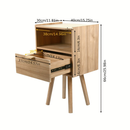nachtkastje – nachtkastjes – bijzettafel – ladekast – wandkast – Set Van 2 – Licht Eikenhout – Compact 40x30x66 cm – Met Lade En Deurpaneel – Stevige Poot