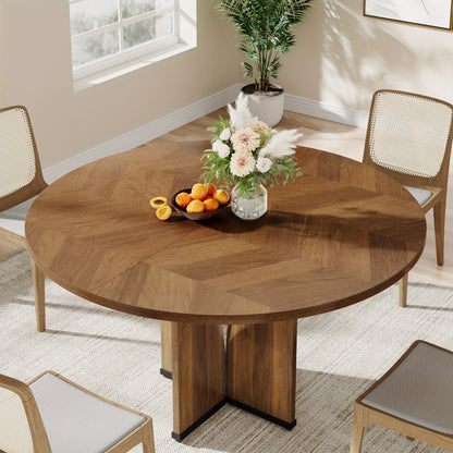 Eettafel – Ronde Tafel – Keukentafel – Houten Tafel – Werktafel – Rustiek Bruin – Geschikt voor 4 Personen – Robuust Samengesteld Hout