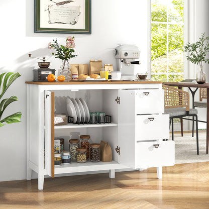 Sideboard – Dressoir – Opbergkast – Buffetkast – Keukenkast – Natuurlijke Witte Afwerking – 106x40x80 cm – 3 Lades en Verstelbare Plank