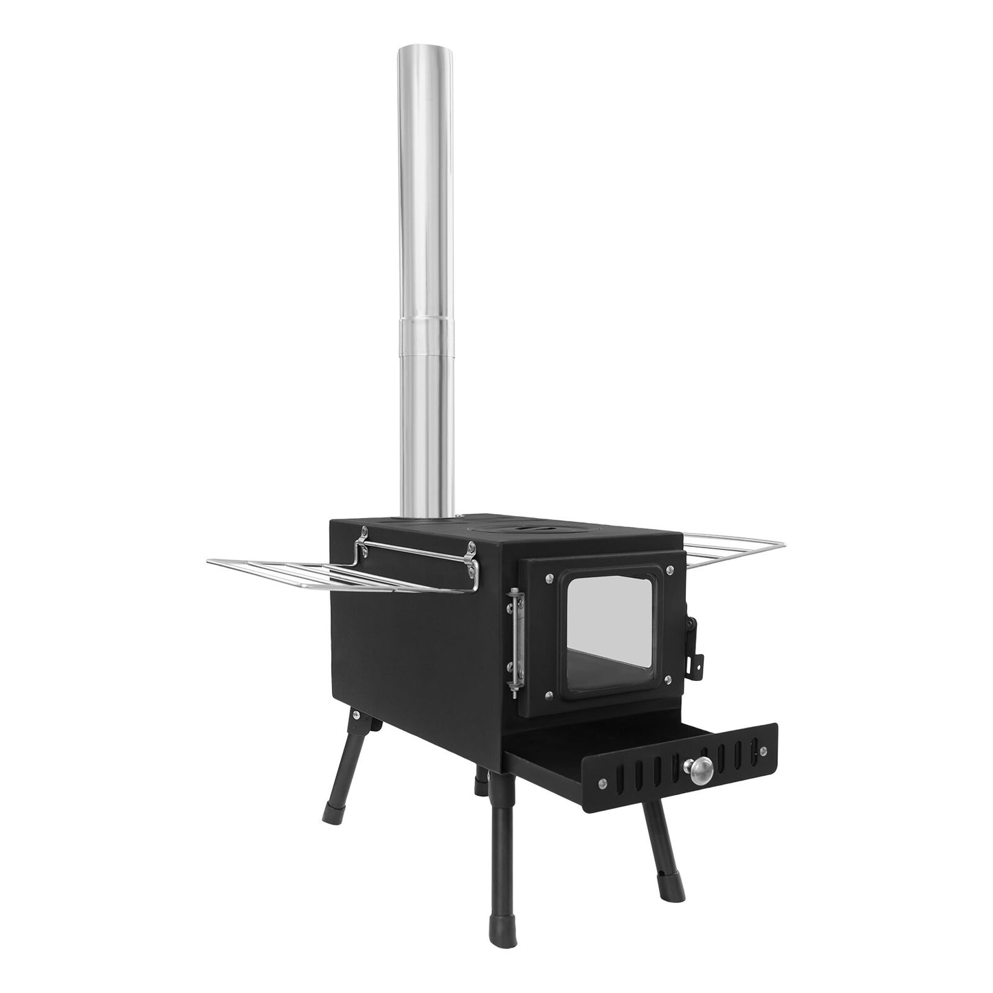 Portable Tent Stove, Featuring a 4.4-foot Chimney System and 201 Stainless Steel Wood-burning Stove, Ideal for Camping and Outdoor Cooking, Complete with Foldable Stand.