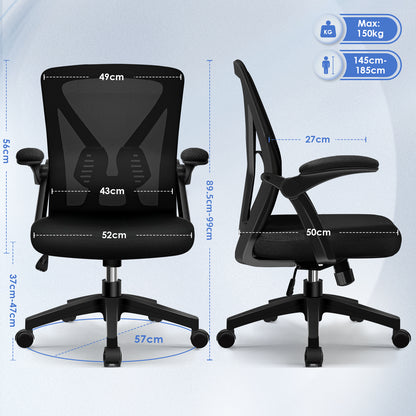 Aiidoits Ergonomic Office Chair with Breathable Mesh Back, Foldable Armrests And Adjustable Lumbar Support – Office Chair with Memory Foam Seat, Tilt Function, 360° Rotation And Stable 5-Roller Base – Height Adjustable A